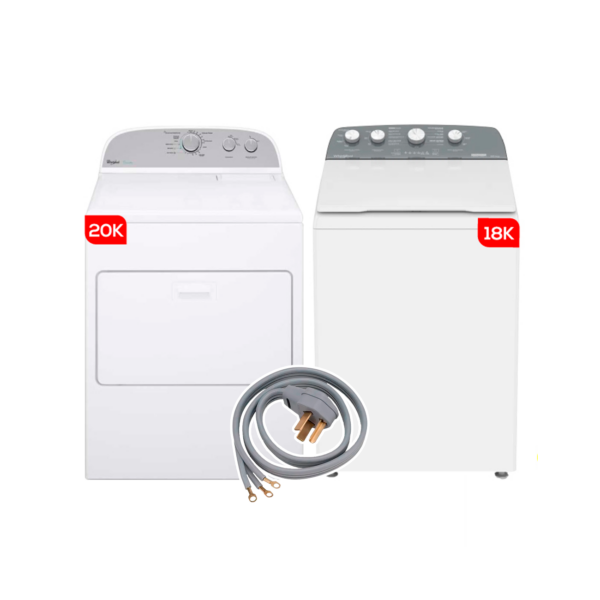 Combo Whirlpool Secadora Eléctrica de 18 Kg + Lavadora de 20 Kg + Cable 220V | 8MWTW2024MJM / 7MWED1800EM - 980648 / 981172 / 974160