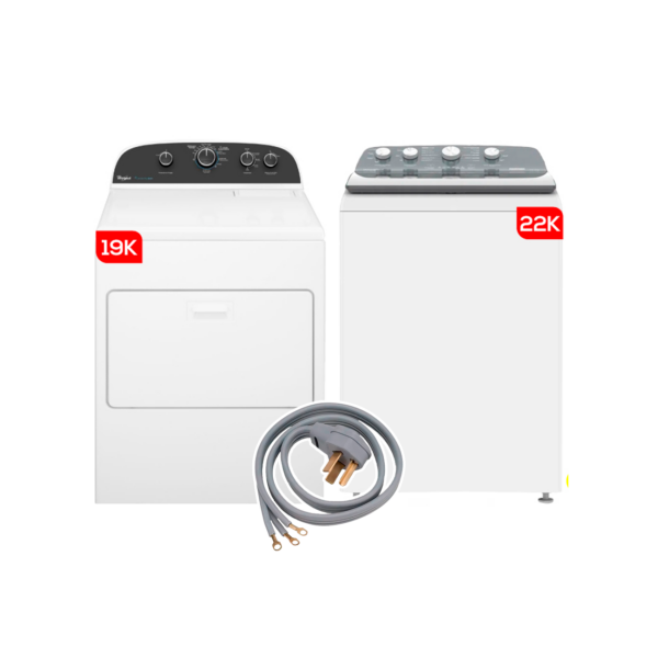 Combo Whirlpool Secadora Electrica 19Kg + Lavadora De 22 Kg + CABLE 220V | 8MWTW2224WJM / 7MWED1900EW - 980267 / 981173 / 974160