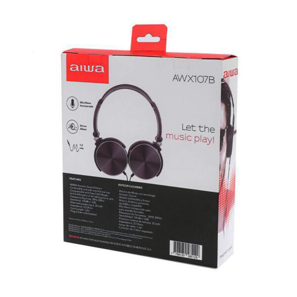 Audífonos stereo dinámico Aiwa | micrófono, cable 1.2 mts | AW-X107B - 956954 - Imagen 4