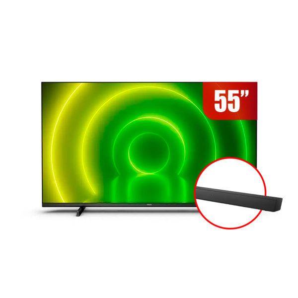 Combo Philips Televisor De 55 4K UHD Android Tv + Barra De Sonido 2.0 30W