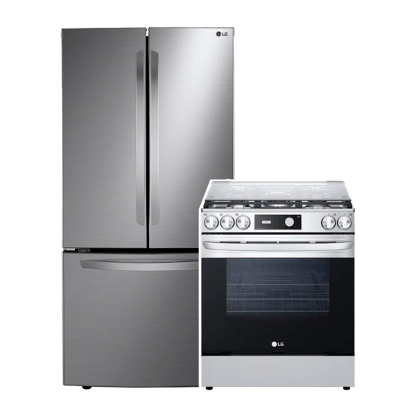 Combo Refrigeradora LG French Door 25 cu.ft. + Estufa a gas LG de 30″ | LM65BGSK/LRGL5841S – 981494/981877