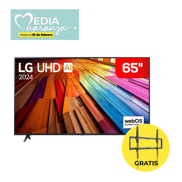 Televisor LG 65” UHD 4K Smart TV ThinQ WebOs 24 | Soporte de Pared Argom (37” – 70”) GRATIS | 65UT8000PSB – ARG-BR-1347